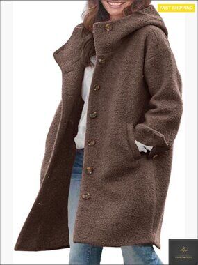 Winter Wool Blend Trench Coat Hooded Casual Oversized Chic Pea Coat